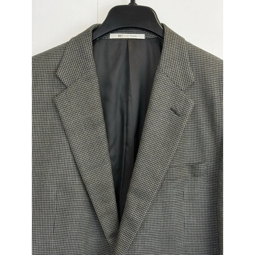 HICKEY FREEMAN Grey/Brown Worsted Wool Mens 44L Blazer Sport Coat Jacket‎